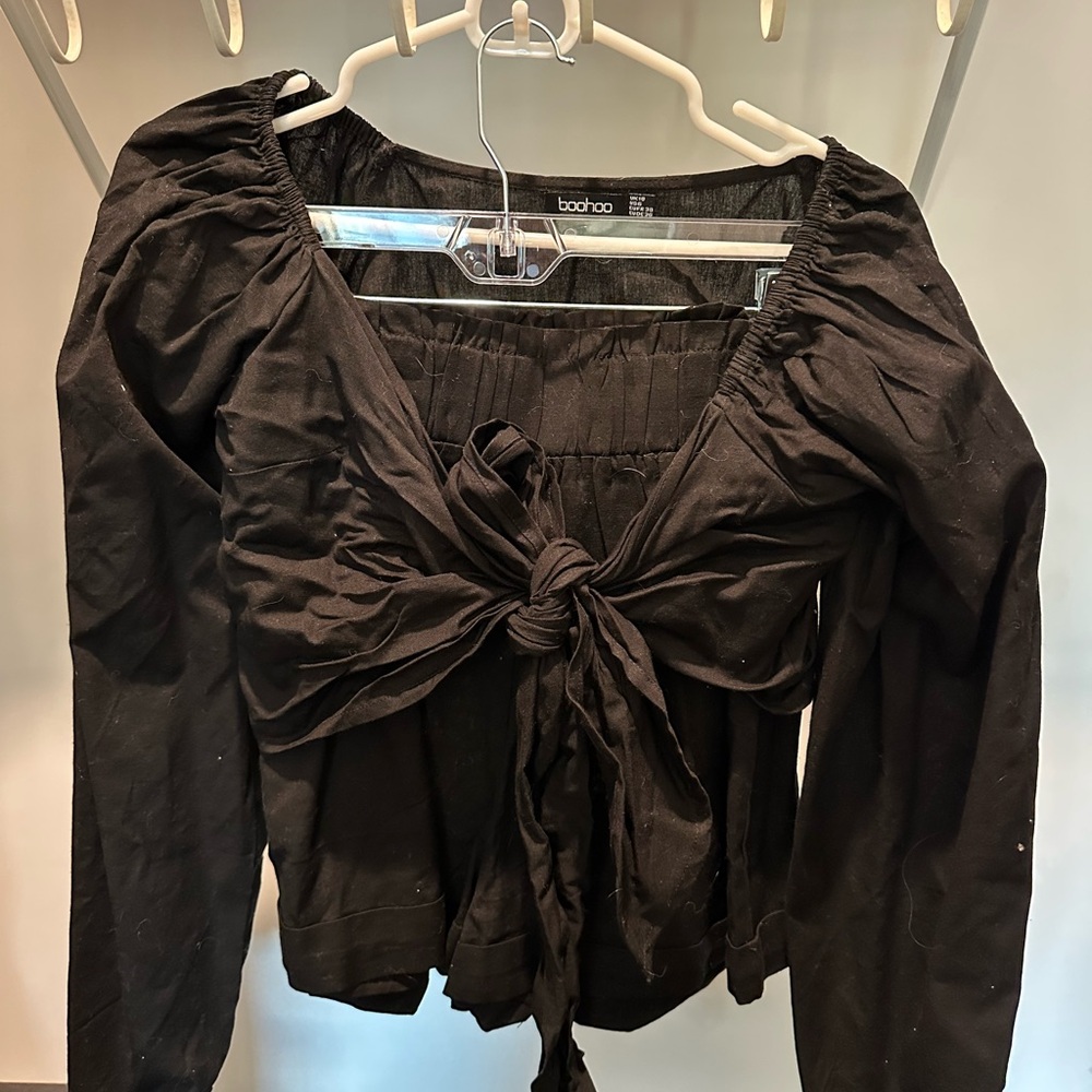 Boohoo Black Tie-Front Short Set